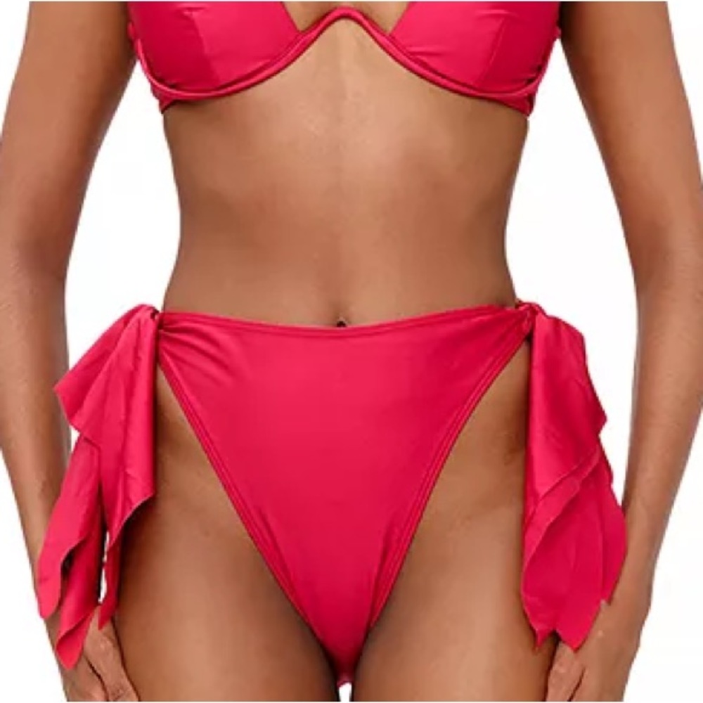 New Andrea Iyamah x Anthropologie Rai M Ruby Fuchsia Knotted High Waist Bottoms